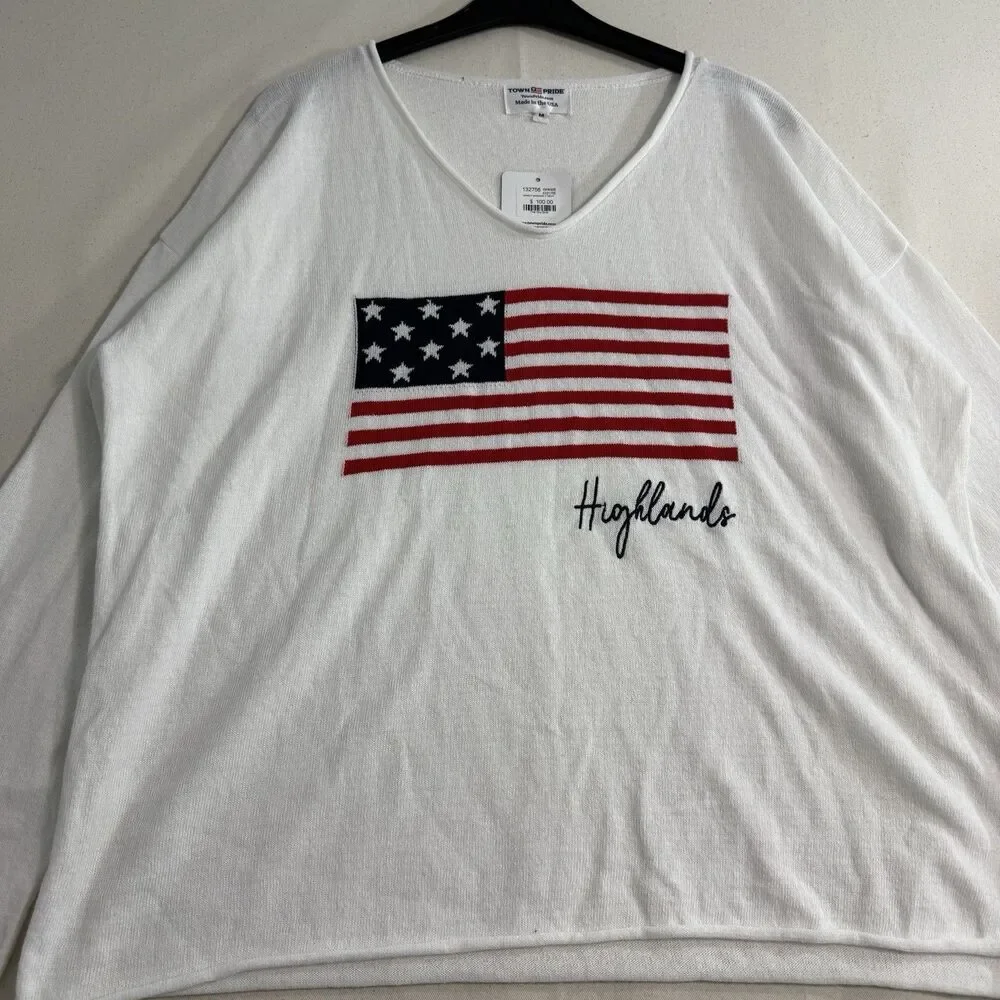 Town Pride Women American Flag Pullover Sweater Size M New With Detached Tag